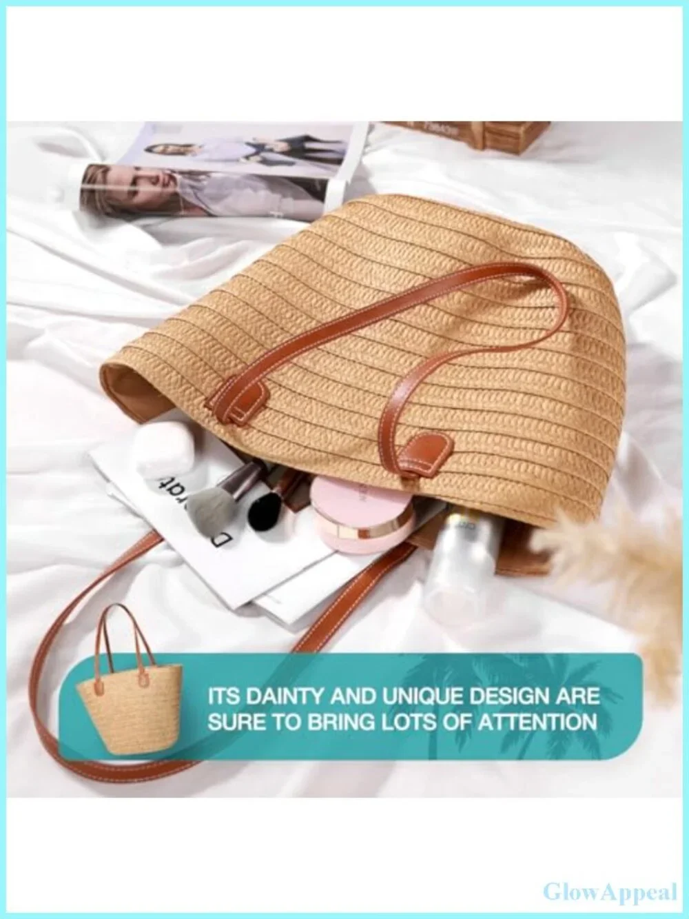 Straw Tote Bag Women Shoulder Handbag Beach Vacation Summer Purse